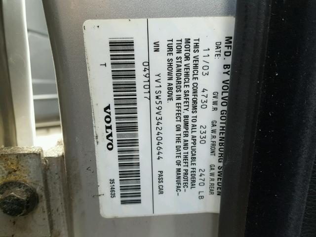 YV1SW59V342404644 - 2004 VOLVO V70 FWD SILVER photo 10