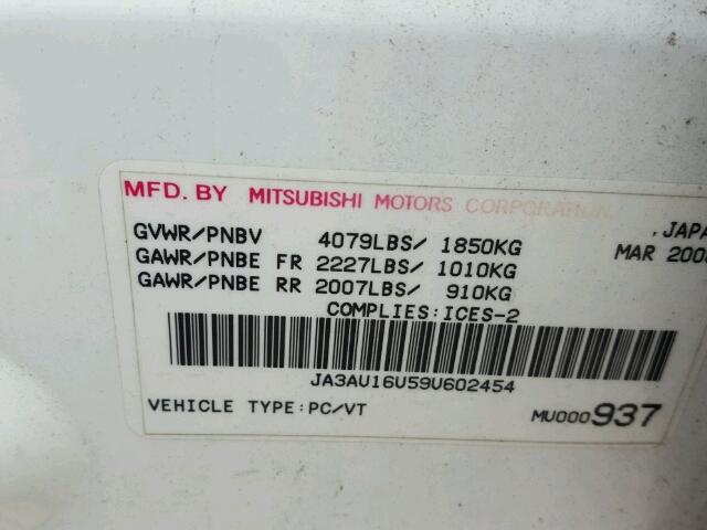 JA3AU16U59U602454 - 2009 MITSUBISHI LANCER DE WHITE photo 10