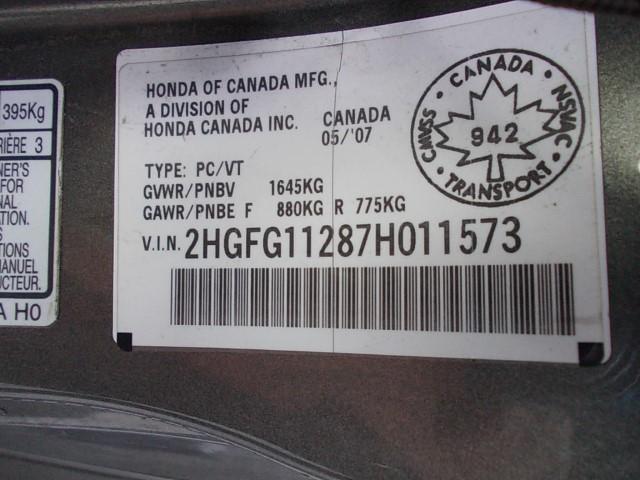 2HGFG11287H011573 - 2007 HONDA CIVIC DX GRAY photo 9