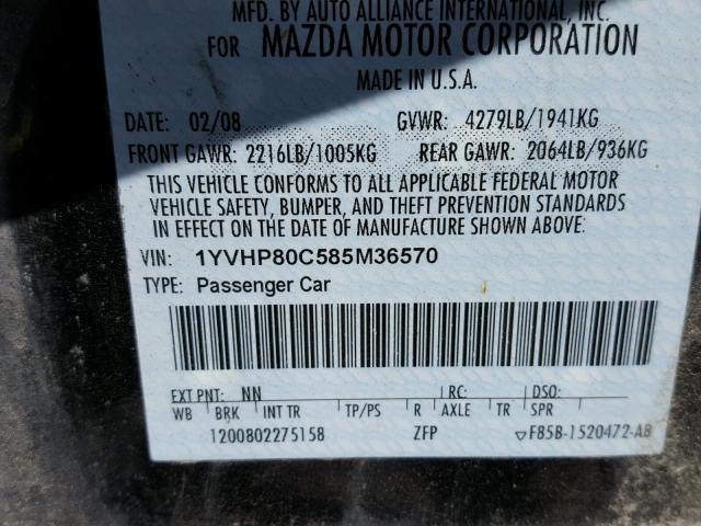 1YVHP80C585M36570 - 2008 MAZDA 6 I Qara foto 10