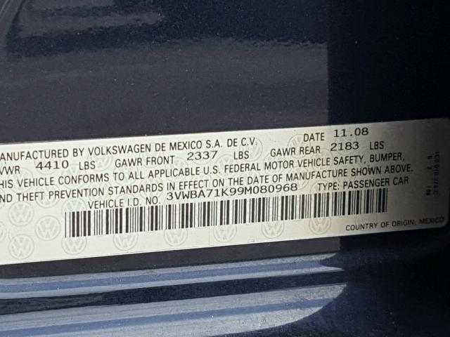 3VWBA71K99M080968 - 2009 VOLKSWAGEN GLI შავი ფოტო 10