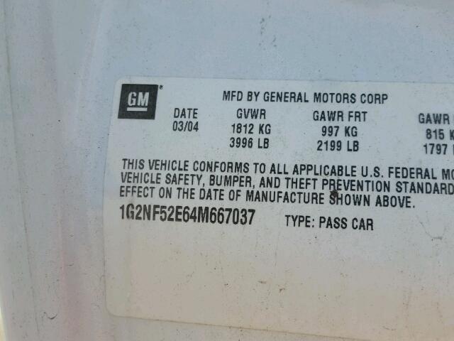 1G2NF52E64M667037 - 2004 PONTIAC GRAND AM S WHITE photo 10