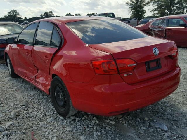 3VW2K7AJ3EM308560 - 2014 VOLKSWAGEN JETTA BASE RED photo 3