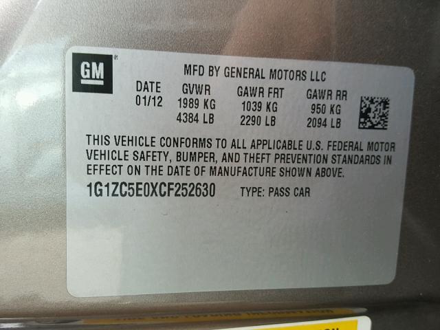 1G1ZC5E0XCF252630 - 2012 CHEVROLET MALIBU 1LT BROWN photo 10