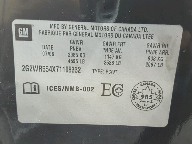 2G2WR554X71108332 - 2007 PONTIAC GRAND PRIX შავი ფოტო 10