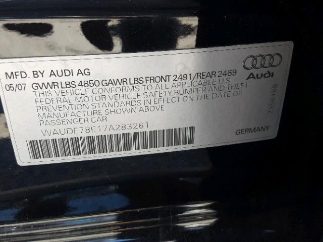 WAUDF78E17A283261 - 2007 AUDI A4 2.0T QU BLACK photo 10