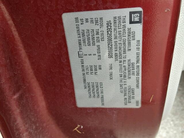 1GCEC29069Z269026 - 2009 CHEVROLET SILVERADO MAROON photo 10