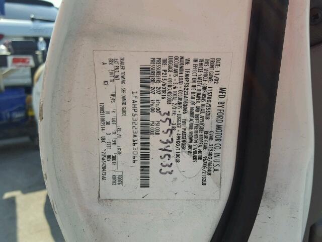 1FAHP53223A163066 - 2003 FORD TAURUS SE WHITE photo 10