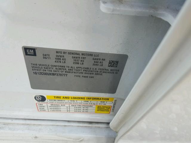 1G1ZC5EUXBF378777 - 2011 CHEVROLET MALIBU 1LT 白色 照片 10
