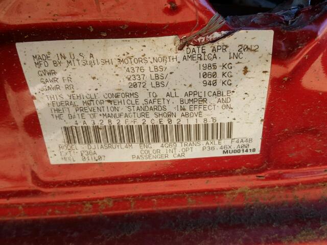 4A32B2FF2CE021186 - 2012 MITSUBISHI GALANT FE RED photo 10