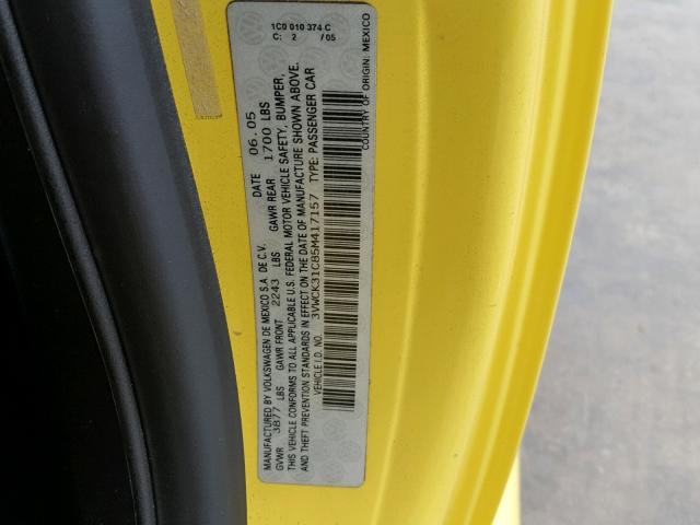 3VWCK31C85M417157 - 2005 VOLKSWAGEN NEW BEETLE 黄色 照片 10