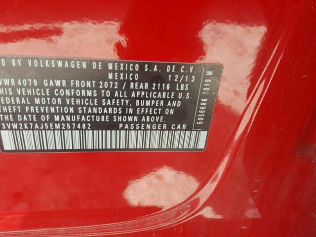 3VW2K7AJ5EM257482 - 2014 VOLKSWAGEN JETTA BASE 红色 照片 10