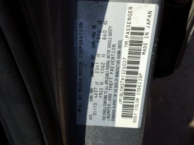 JM1BL1H37A1326037 - 2010 MAZDA SPEED 3 SILVER photo 10