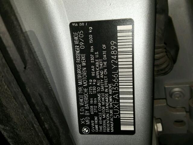 5UXFA13566LY24899 - 2006 BMW X5 SILVER photo 10