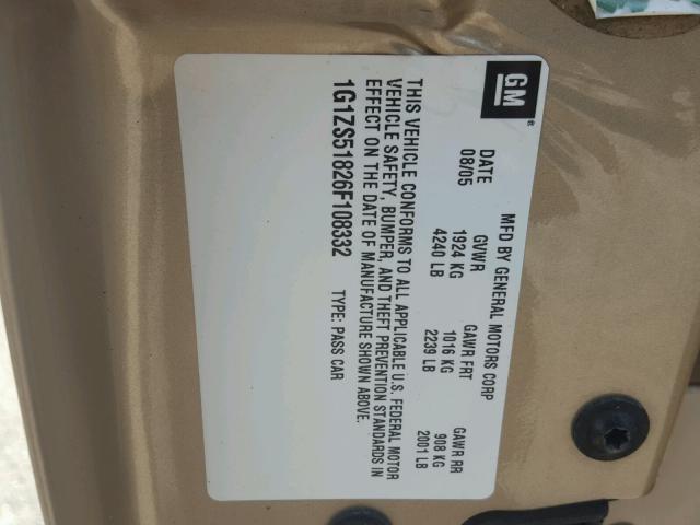 1G1ZS51826F108332 - 2006 CHEVROLET MALIBU LS Bej foto 10