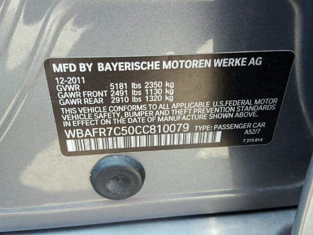 WBAFR7C50CC810079 - 2012 BMW 535 GRAY photo 10