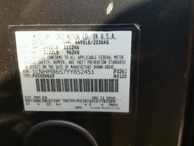 1LNHM86S7YY852451 - 2000 LINCOLN LS Yaşıl foto 10