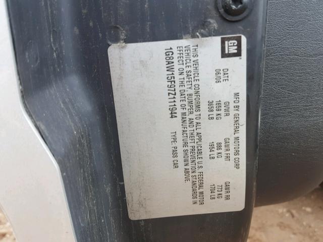 1G8AW15F97Z111944 - 2007 SATURN ION LEVEL SILVER photo 10