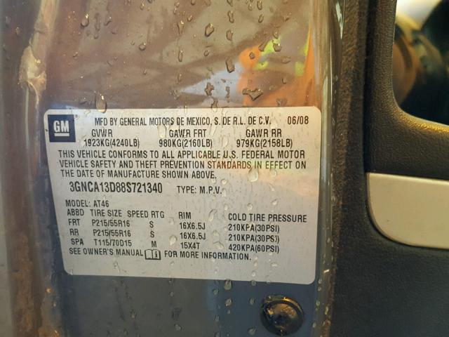 3GNCA13D88S721340 - 2008 CHEVROLET HHR LS GRAY photo 10