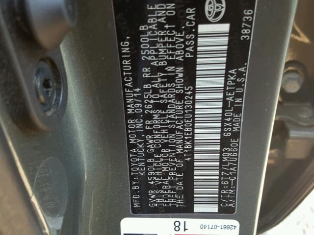 4T1BK1EB0EU130245 - 2014 TOYOTA AVALON BAS 绿色 照片 10