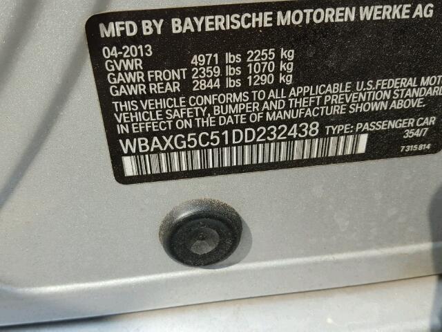 WBAXG5C51DD232438 - 2013 BMW 528 SILVER photo 10