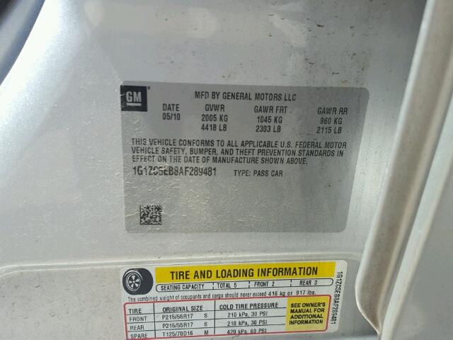 1G1ZC5EB8AF289481 - 2010 CHEVROLET MALIBU 1LT 银色 照片 10