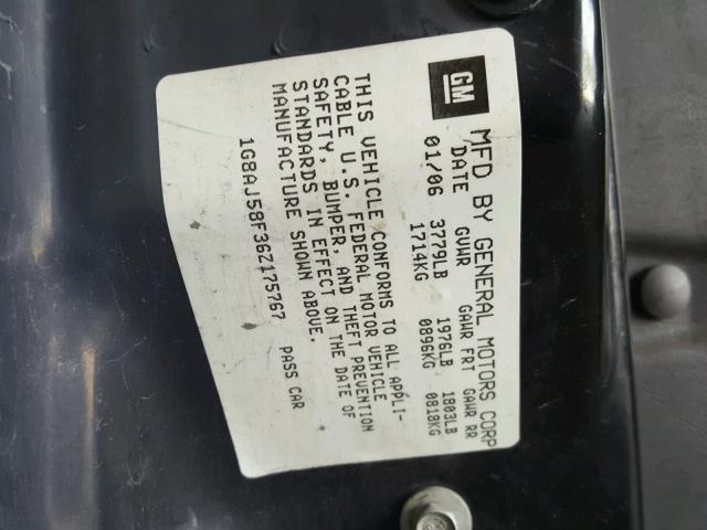 1G8AJ58F36Z175767 - 2006 SATURN ION LEVEL BLACK photo 10