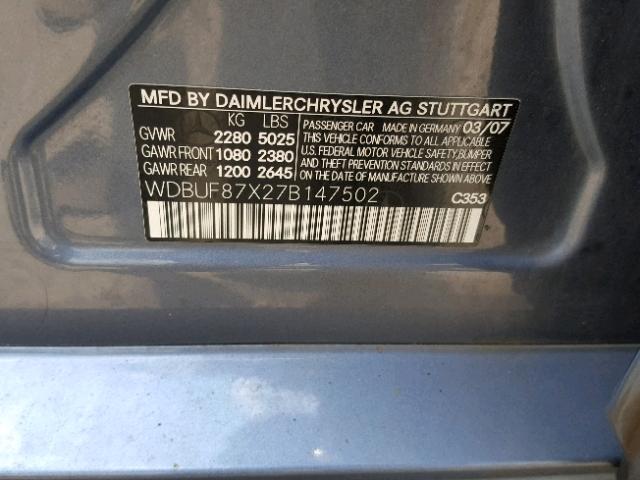 WDBUF87X27B147502 - 2007 MERCEDES-BENZ E 350 4MAT BLUE photo 10