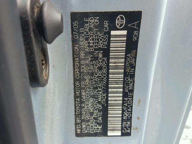 JTKDE177X60080954 - 2006 TOYOTA SCION TC 蓝色 照片 10