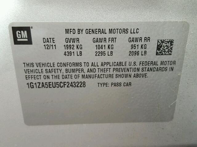 1G1ZA5EU5CF243228 - 2012 CHEVROLET MALIBU LS GRAY photo 10