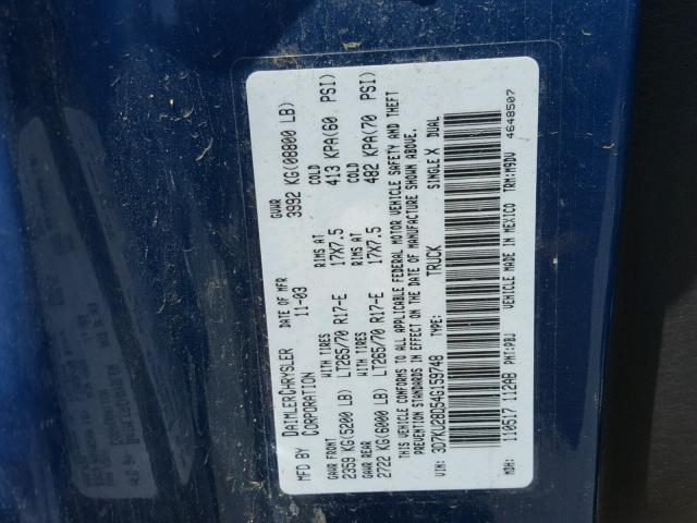 3D7KU28D54G159748 - 2004 DODGE RAM 2500 S BLUE photo 10