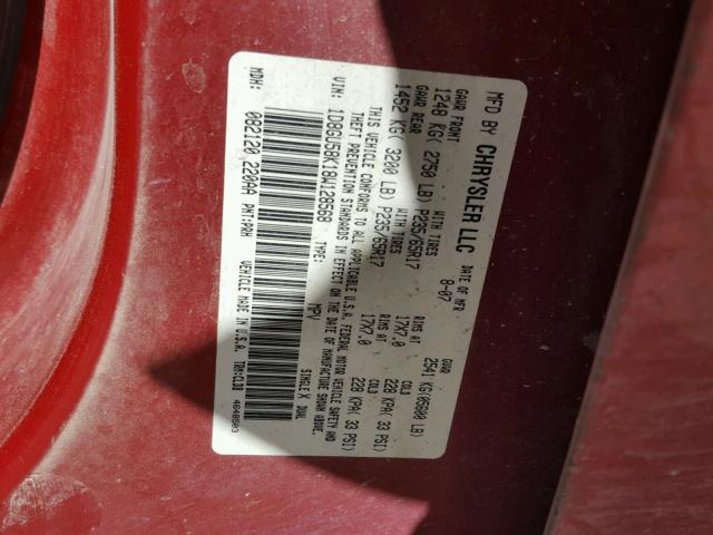 1D8GU58K18W128568 - 2008 DODGE NITRO SLT RED photo 10