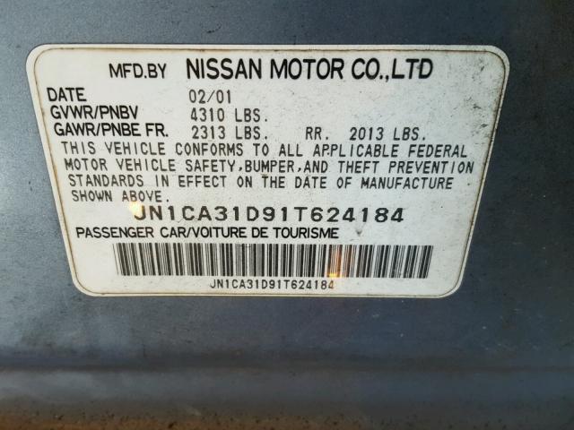 JN1CA31D91T624184 - 2001 NISSAN MAXIMA GXE BLUE photo 10