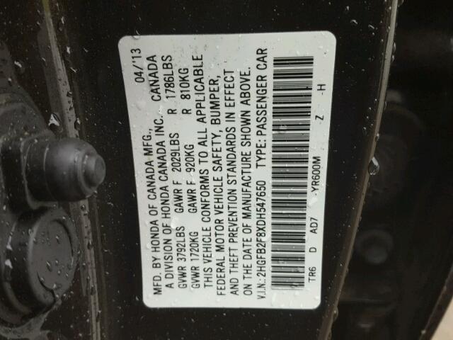 2HGFB2F8XDH547650 - 2013 HONDA CIVIC EX გრაფიტი ფოტო 10