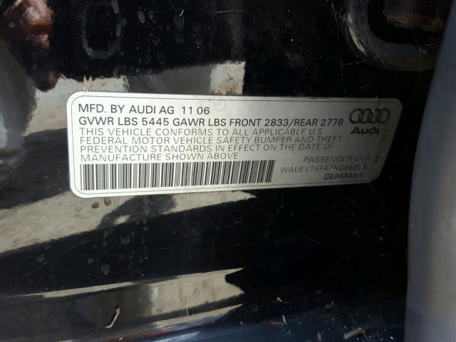 WAUEV74F47N086454 - 2007 AUDI A6 S-LINE BLACK photo 10