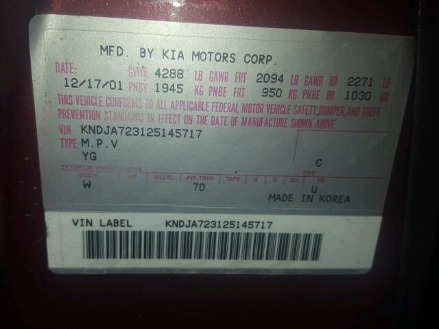 KNDJA723125145717 - 2002 KIA SPORTAGE RED photo 10