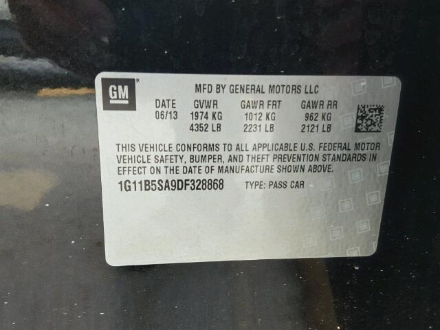 1G11B5SA9DF328868 - 2013 CHEVROLET MALIBU LS BLACK photo 10