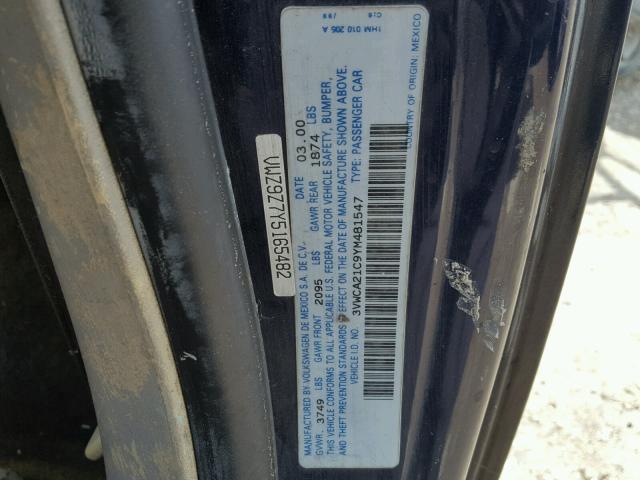 3VWCA21C9YM481547 - 2000 VOLKSWAGEN NEW BEETLE 蓝色 照片 10