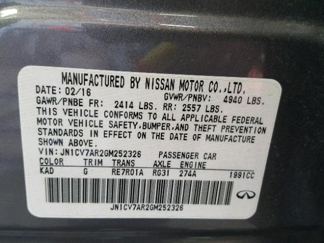 JN1CV7AR2GM252326 - 2016 INFINITI Q50 BASE GRAY photo 10