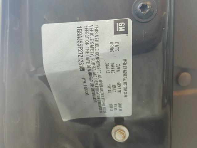 1G8AJ55F27Z133189 - 2007 SATURN ION LEVEL SILVER photo 10