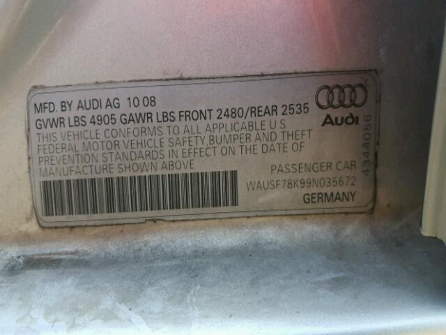 WAUSF78K99N035672 - 2009 AUDI A4 PREMIUM SILVER photo 10