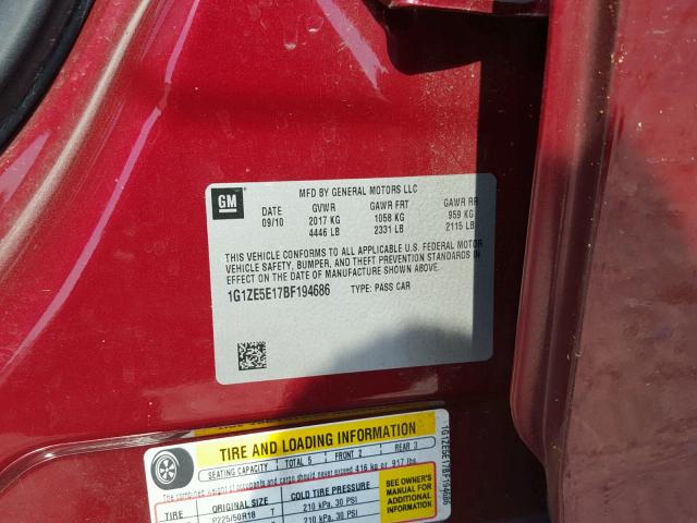 1G1ZE5E17BF194686 - 2011 CHEVROLET MALIBU LTZ 栗色 照片 10