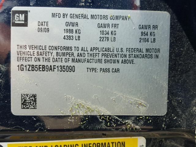 1G1ZB5EB9AF135090 - 2010 CHEVROLET MALIBU LS ლურჯი ფოტო 10