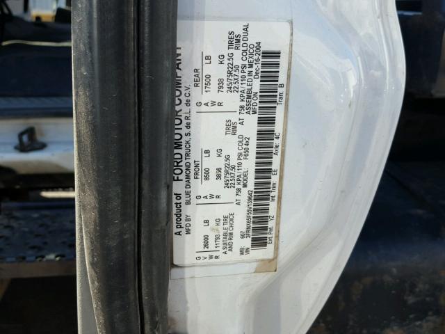 3FRNX65F55V139642 - 2005 FORD F650 SUPER WHITE photo 10