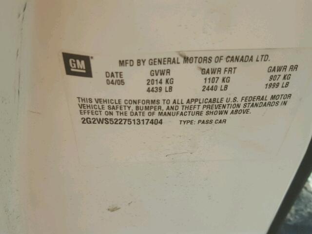 2G2WS522751317404 - 2005 PONTIAC GRAND PRIX Білий фото 10
