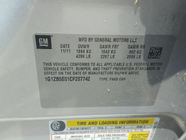 1G1ZB5E01CF207742 - 2012 CHEVROLET MALIBU LS Gümüş foto 10