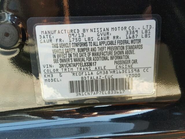 3N1CN7AP7EL833617 - 2014 NISSAN VERSA S BLACK photo 10