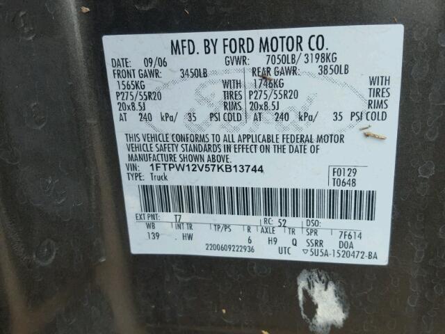 1FTPW12V57KB13744 - 2007 FORD F150 SUPER BROWN photo 10