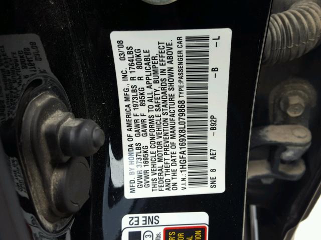 1HGFA169X8L079868 - 2008 HONDA CIVIC EXL 黑色 照片 10