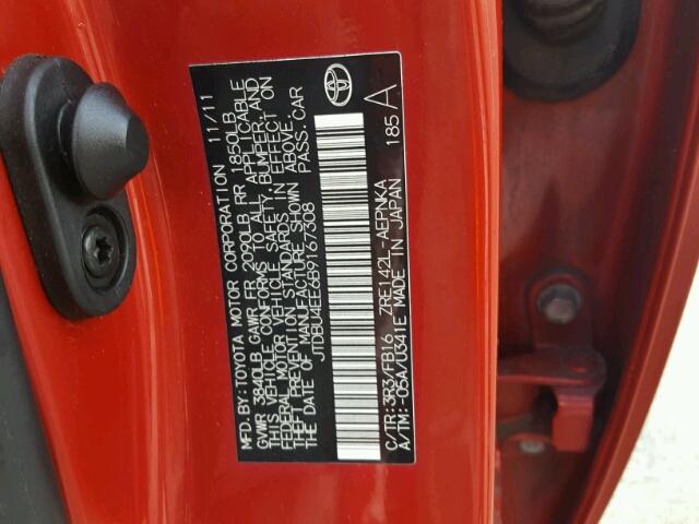 JTDBU4EE6B9167308 - 2011 TOYOTA COROLLA RED photo 10